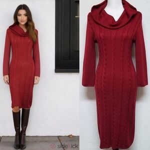 Jones New York Vintage Y2K Burgundy Mohair Turtleneck Long Sleeve Sweater Dress